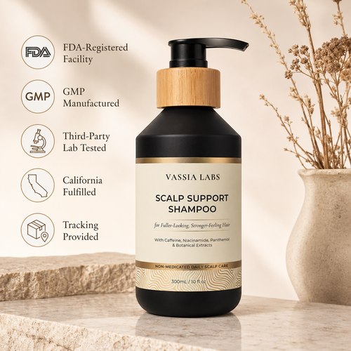 Vassia Labs shampoo in a clean shower routine